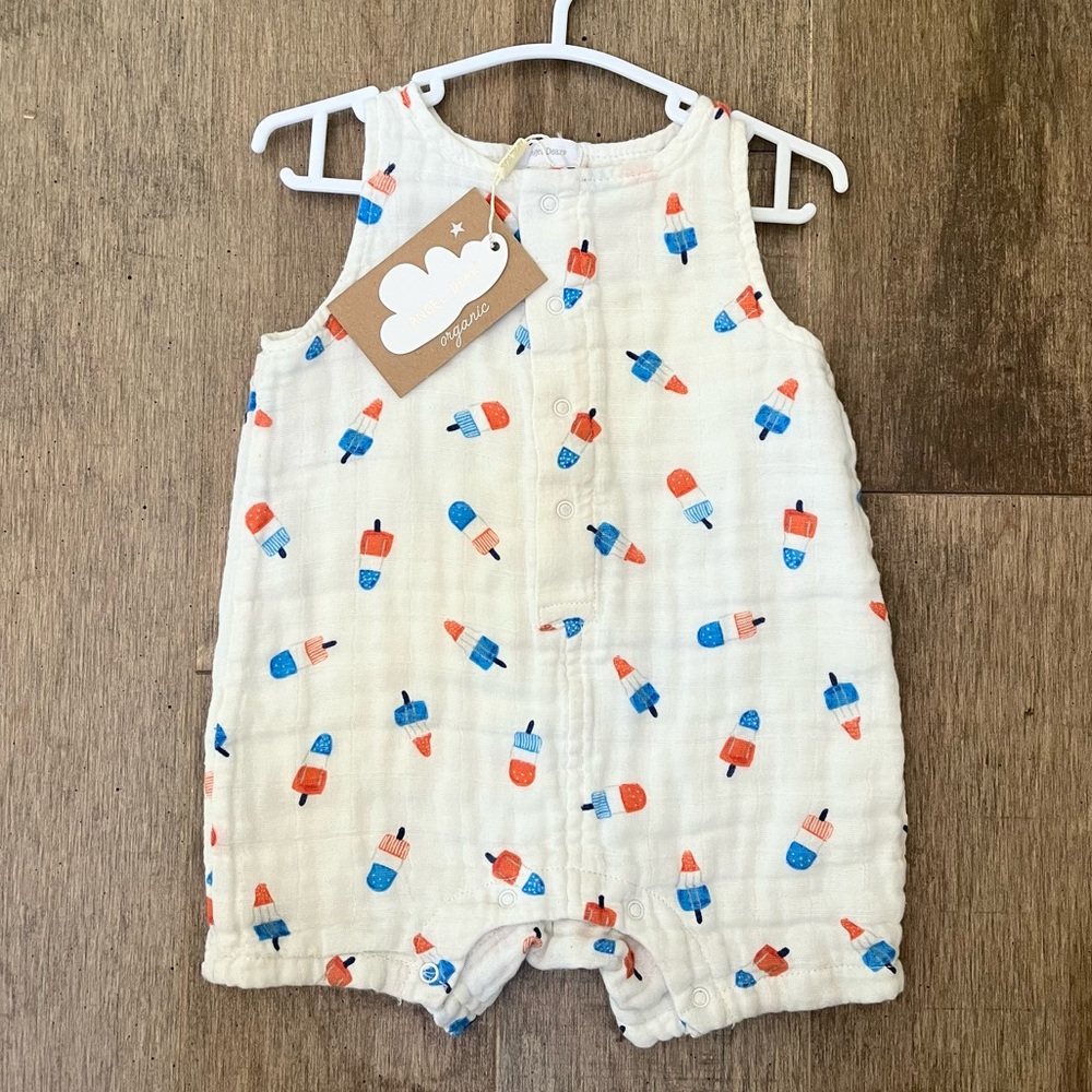 Spearmint LOVE Angel Dear 100% Organic Cotton Muslin Romper
